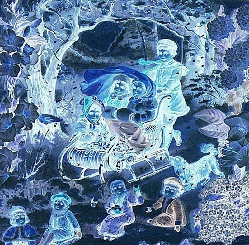 Sleigh with People in Forest
