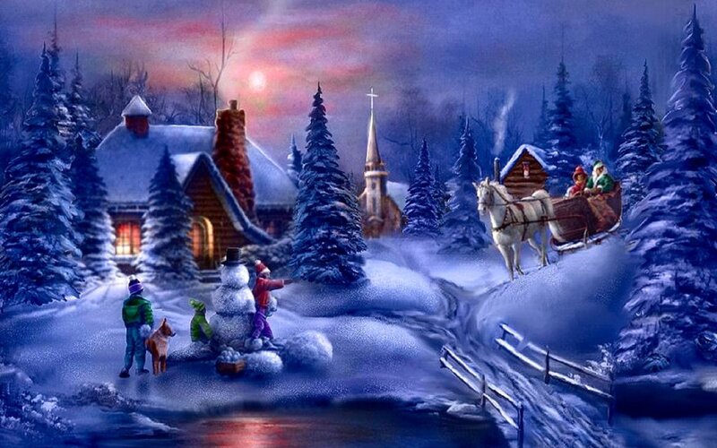 Sleigh with Reindeer — Blue, Peaceful, Night
