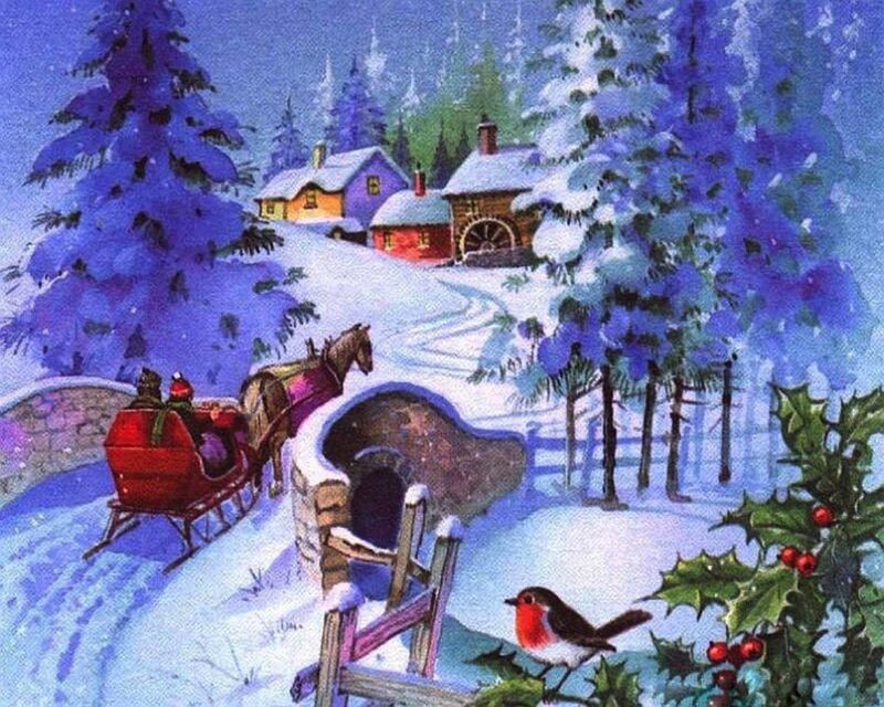 Sleigh with Reindeer — Blue, Peaceful