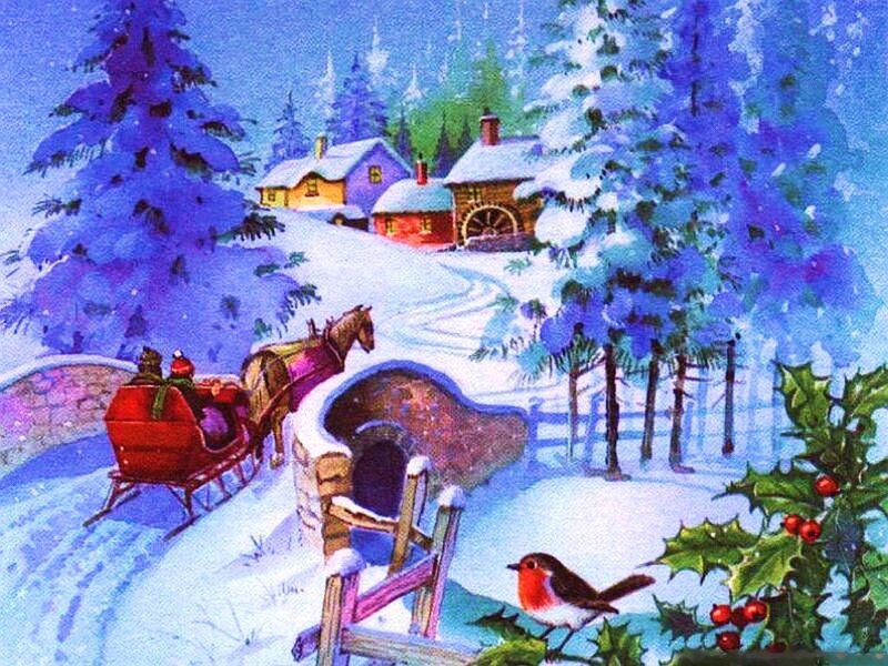 Sleigh with Reindeer — Blue, Peaceful, Winter