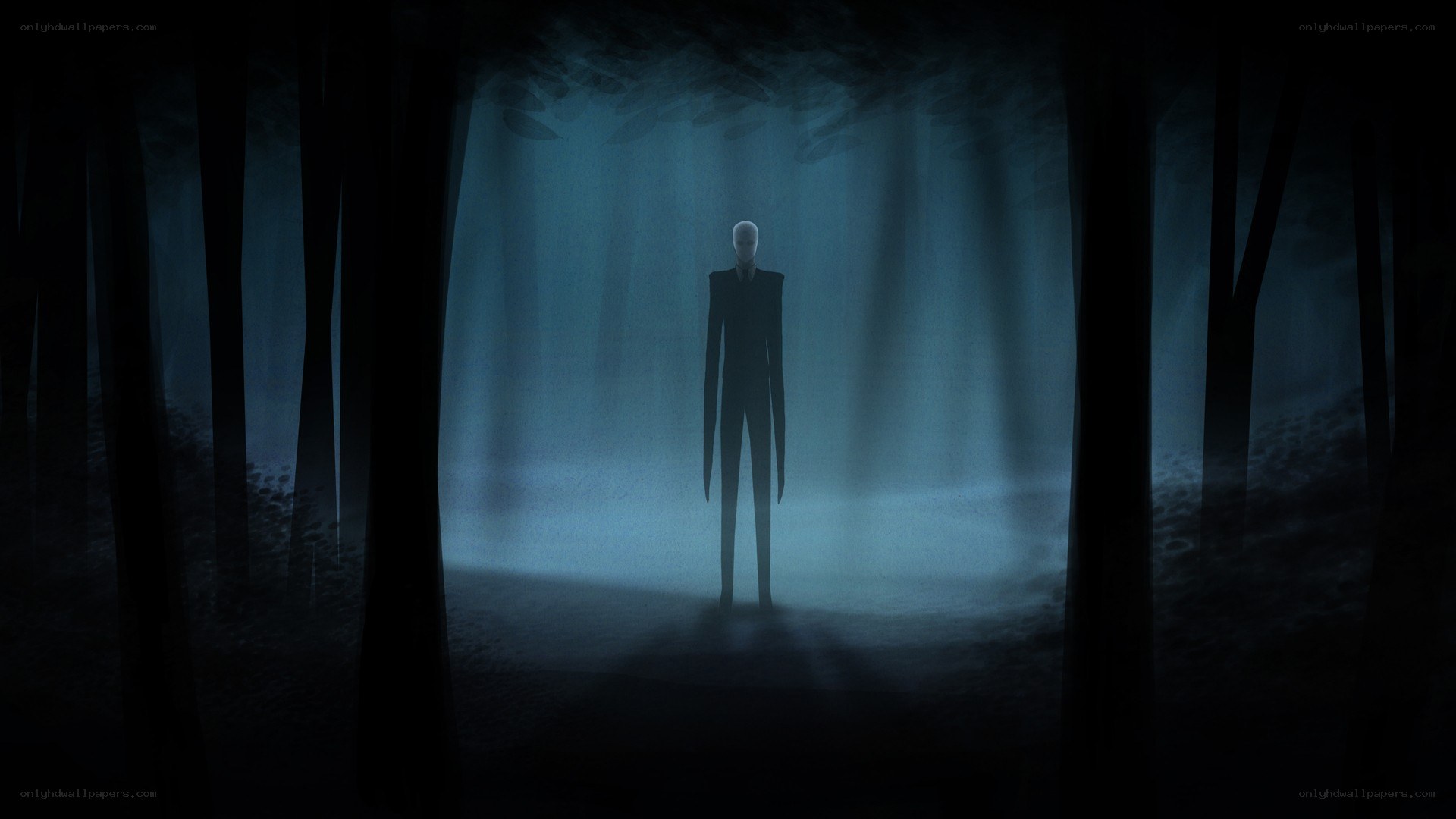Slender Man in a dark forest