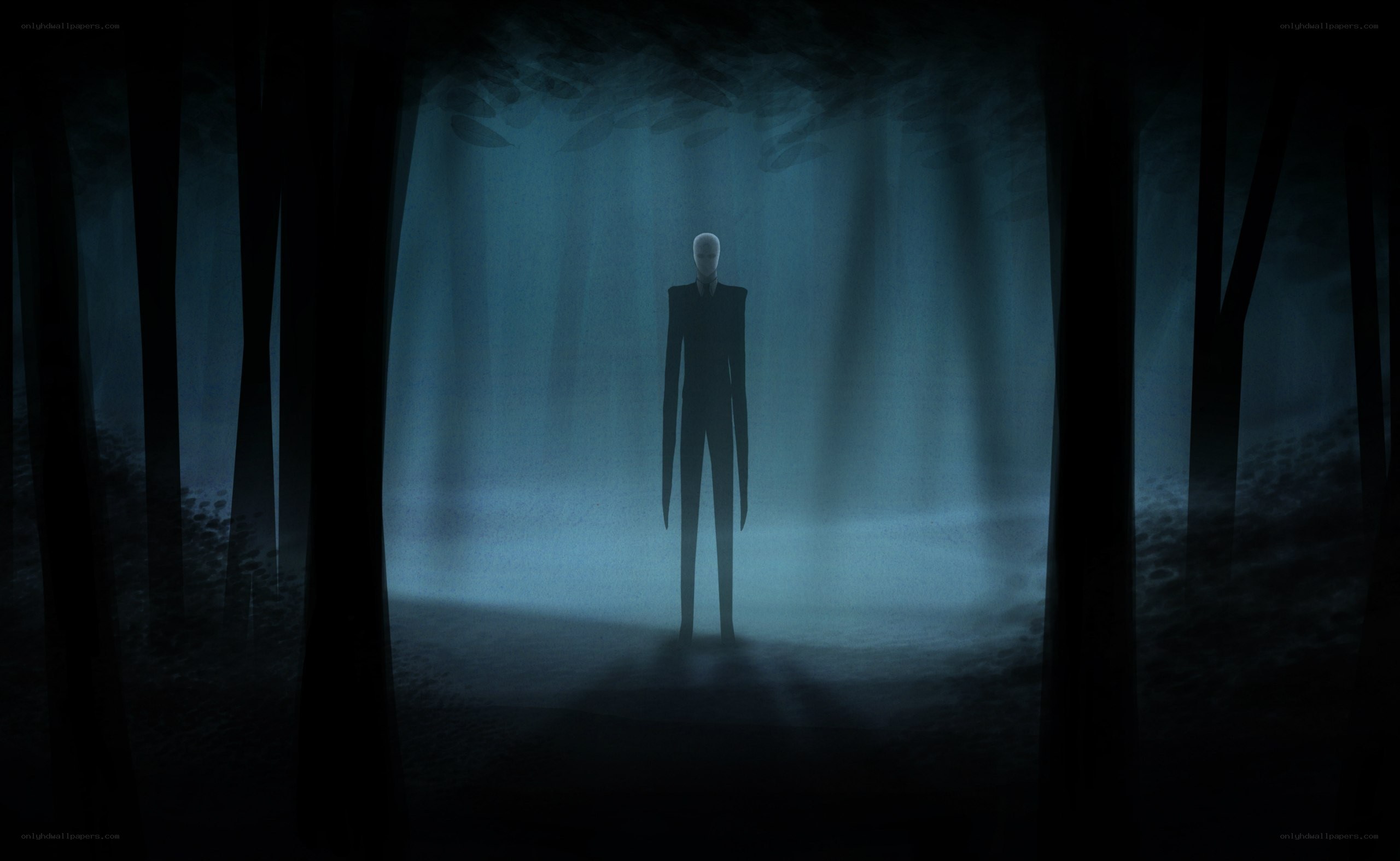 Slender Man in a dark forest