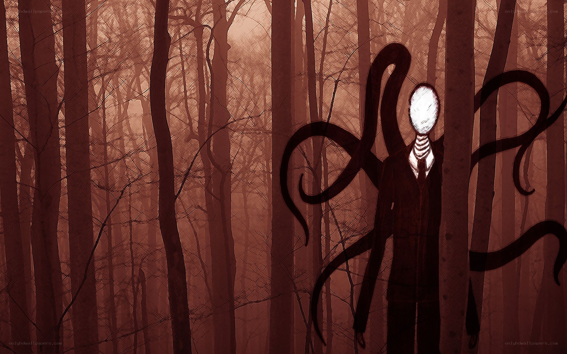 Slender Man in a dark forest