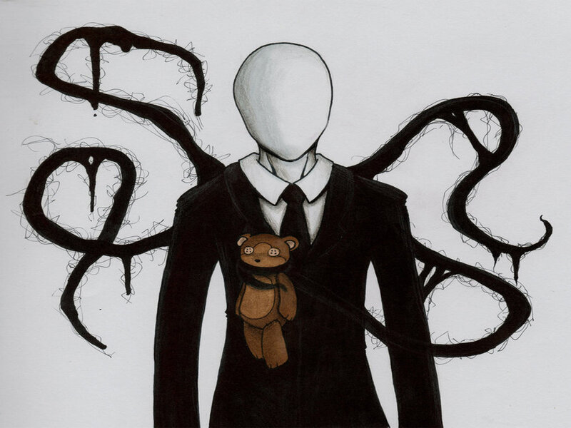Slender Man with Teddy Bear
