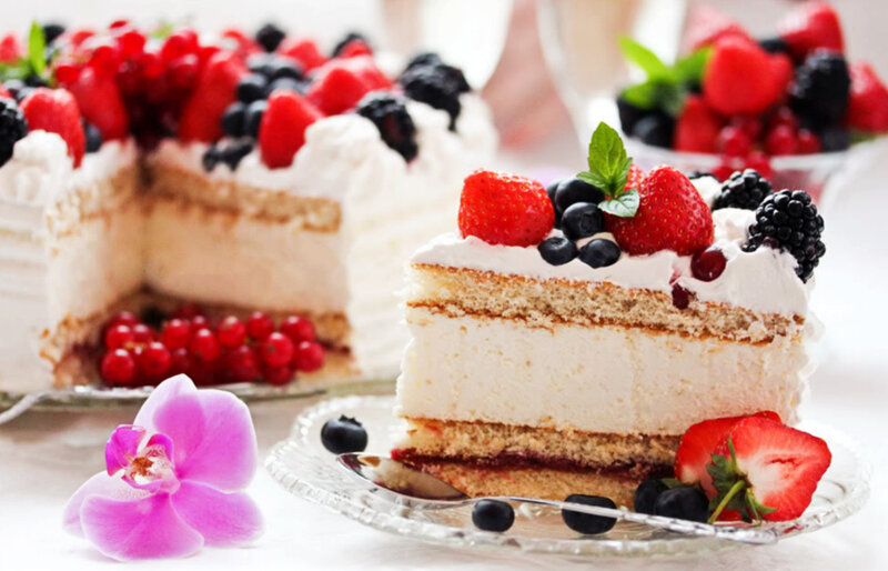 Slice of Berry Cake — White, Delicate