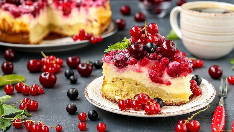 Slice of Berry Cheesecake — Red, Appetizing
