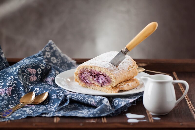 Slice of Berry Roll Cake