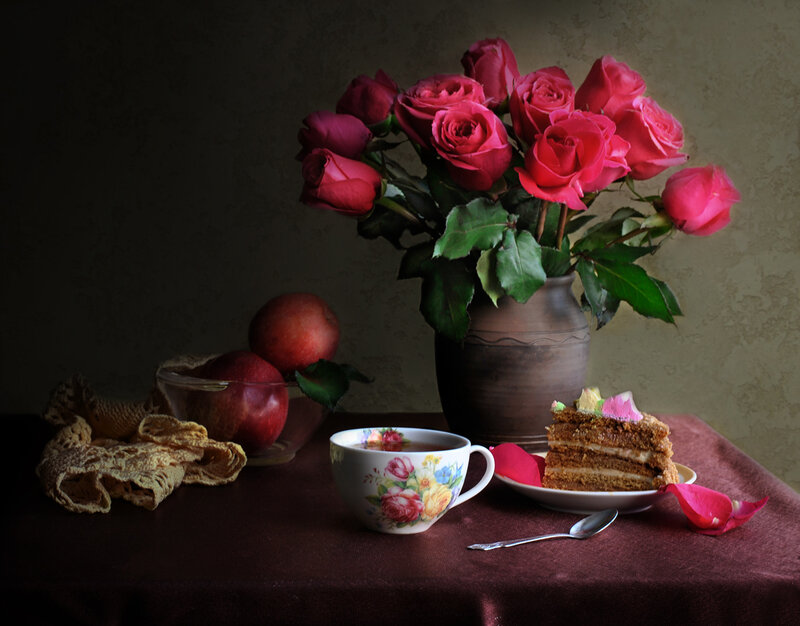 Slice of Cake and Roses