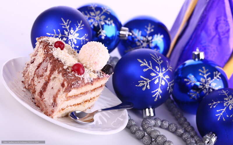 Slice of Cake on Plate — Blue, Festive