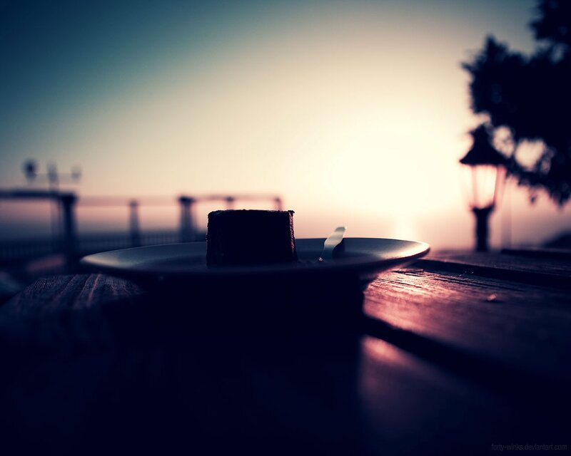 Slice of Cake on Plate — Blue, Serene