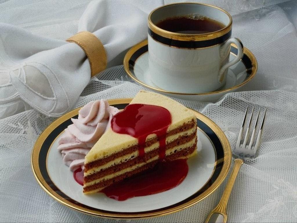 Slice of cake with coffee