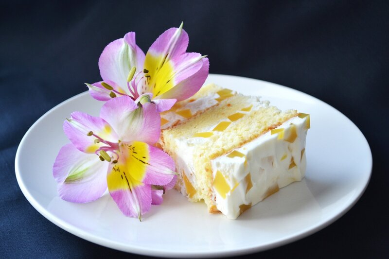 Slice of Cake with Flowers — White
