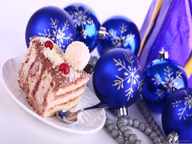 Slice of Cake with Ornaments — Blue