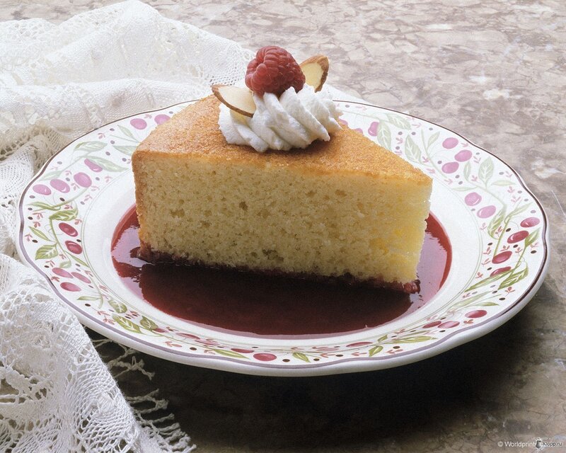 slice of cake with raspberry