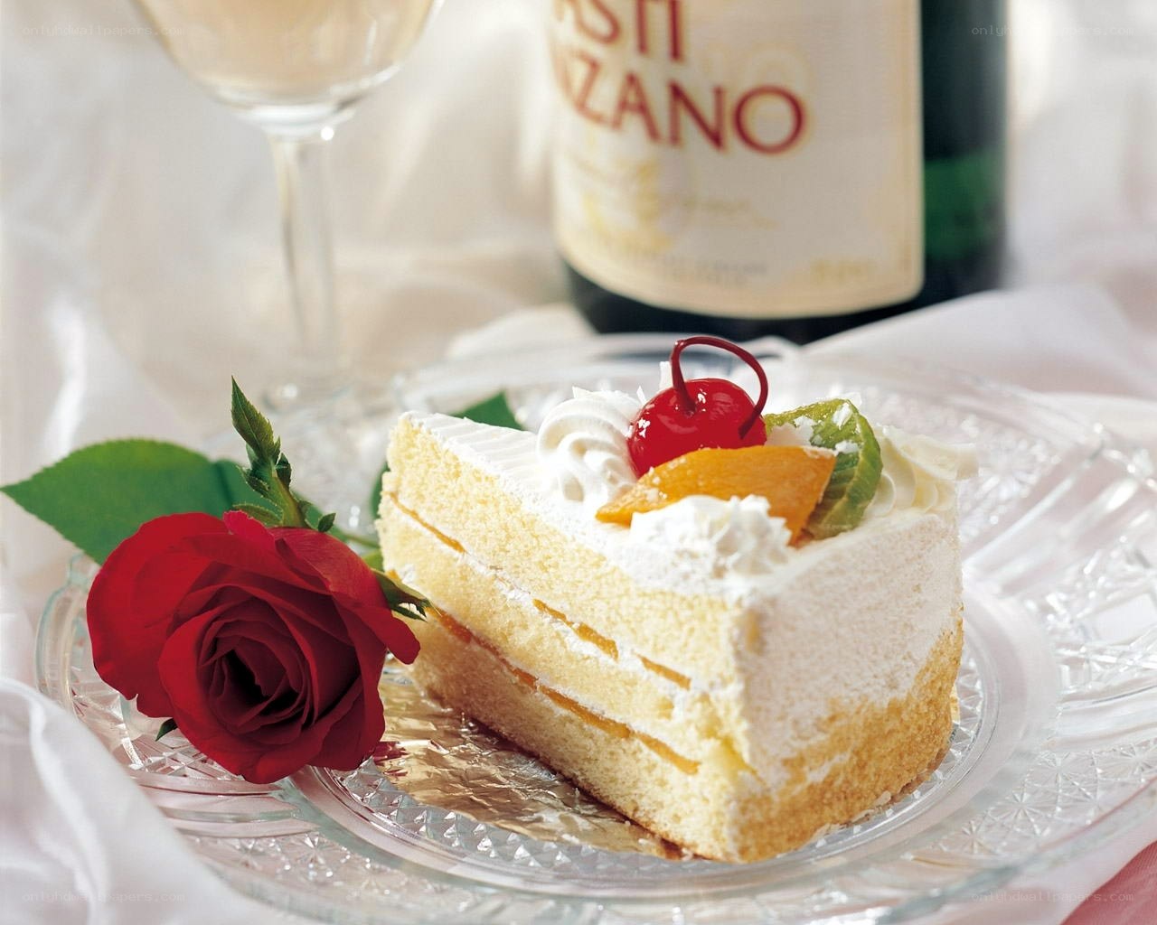 Slice of cake with rose