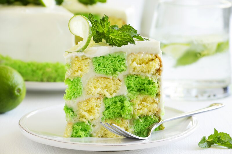 Slice of Checkerboard Cake — Green, Refreshing, Photograph