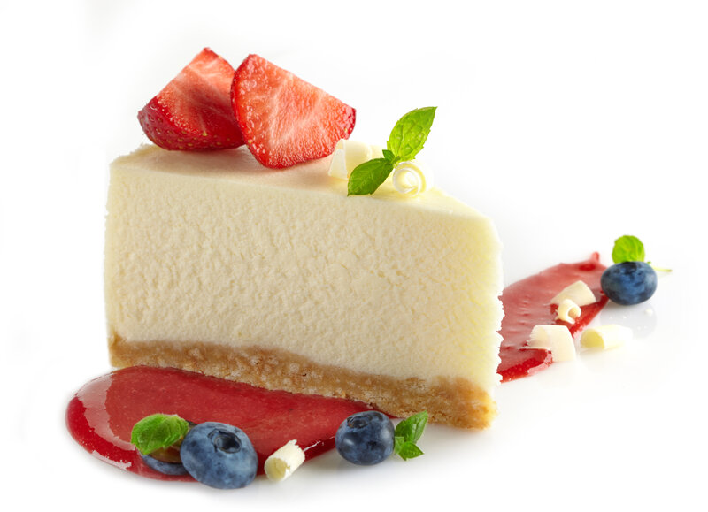 Slice of Cheesecake — White, Appetizing, Photograph, Strawberries, Blueberries
