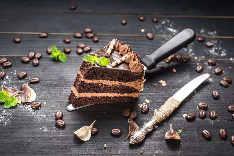 Slice of Chocolate Cake — Black, Dark