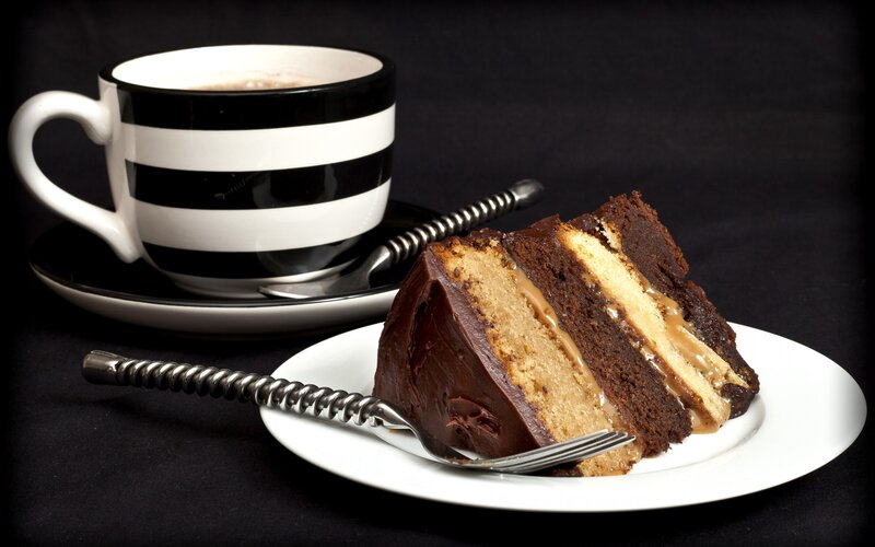 Slice of Chocolate Cake — Black, Dramatic