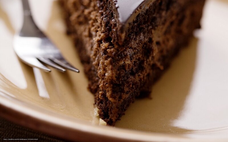 Slice of Chocolate Cake — Brown, Appetizing, Photograph, Fork, Plate