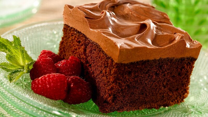 Slice of Chocolate Cake — Brown, Appetizing, Photograph, Raspberries, Mint, Glass Plate