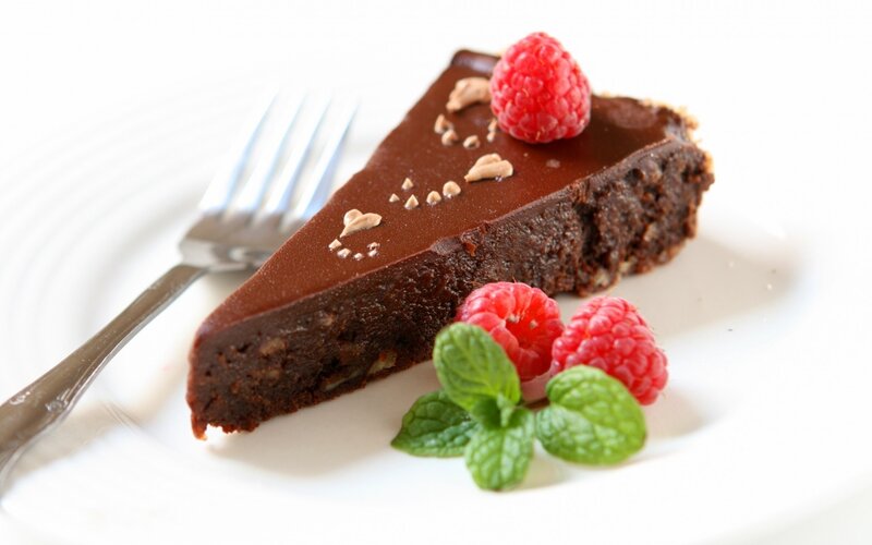 Slice of Chocolate Cake — Brown, Appetizing, Photograph, Raspberry, Mint