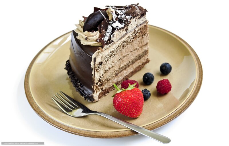 Slice of Chocolate Cake — Brown, Appetizing, Photograph, Strawberry, Blueberries