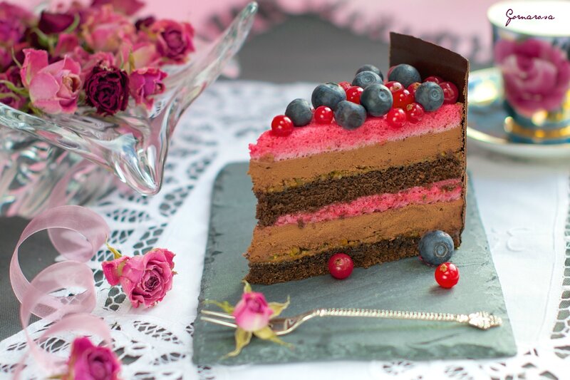 Slice of Chocolate Cake — Pink, Elegant