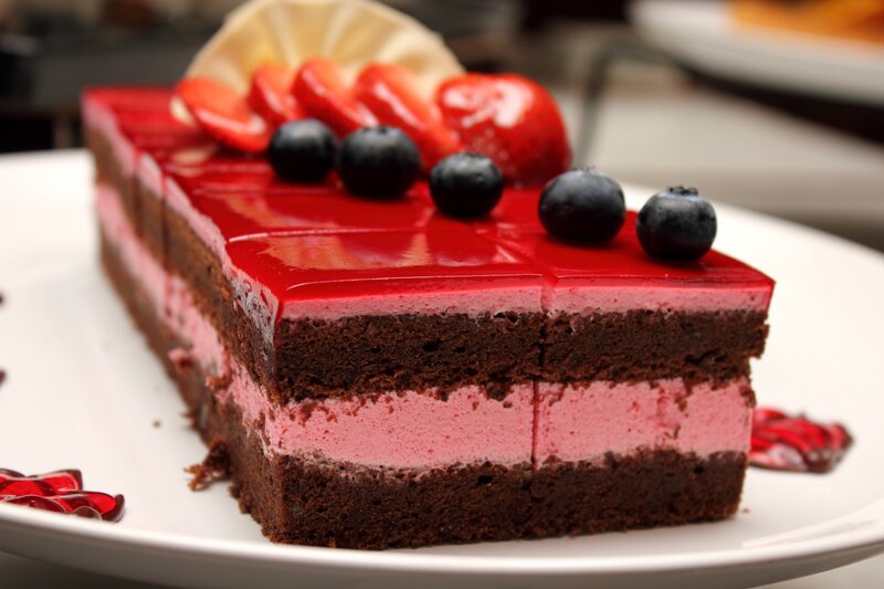Slice of Chocolate Cake — Red, Appetizing, Photograph