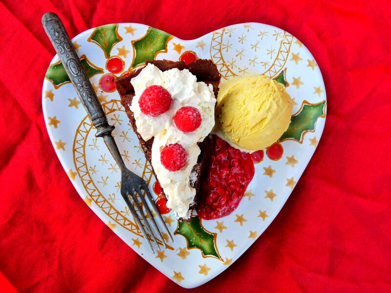 Slice of Chocolate Cake — Red, Festive