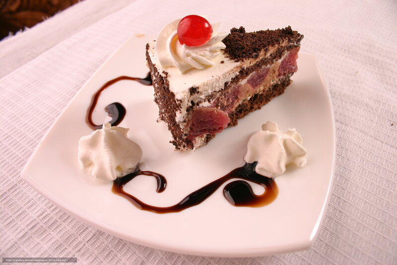 Slice of Chocolate Cake — White, Appetizing, Photograph, Whipped Cream, Cherry