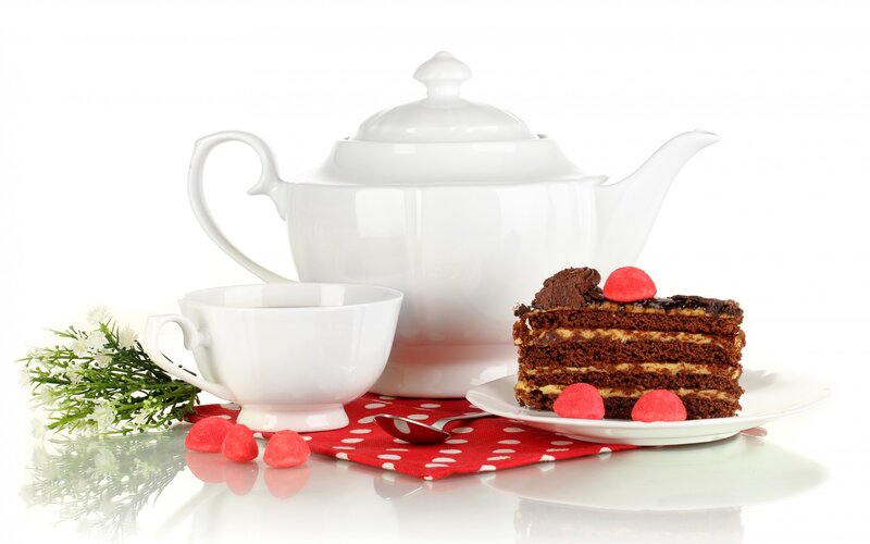 Slice of Chocolate Cake — White, Calm, Photograph, Teapot