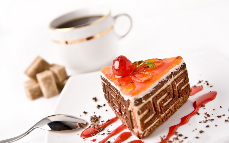 Slice of Chocolate Cake — White, Delicate