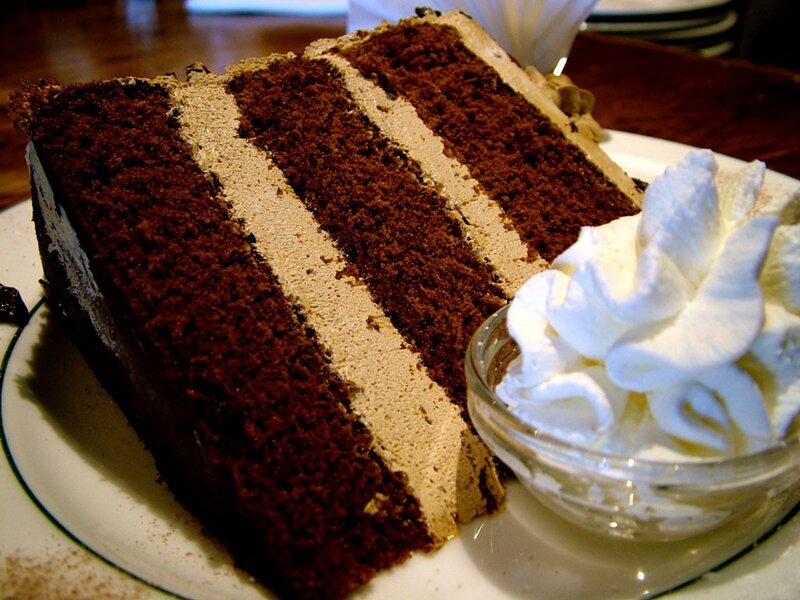 slice of chocolate cake with whipped cream