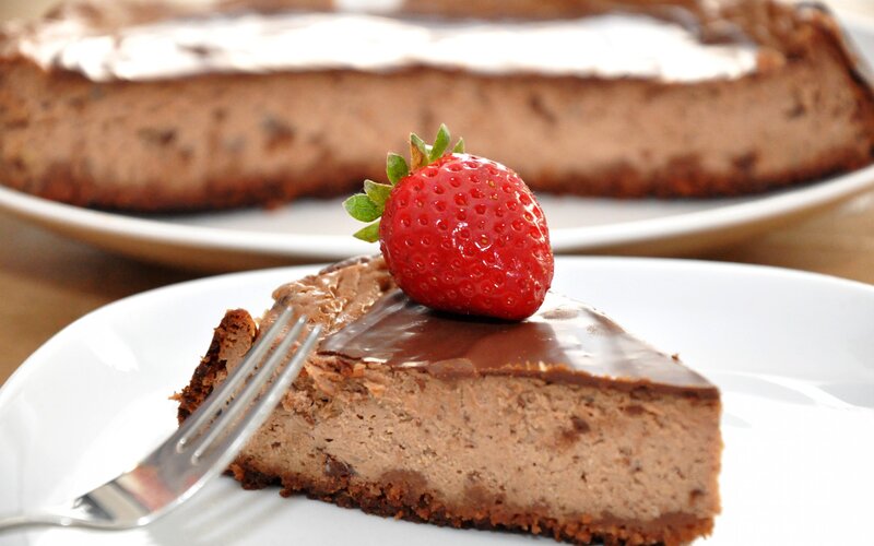 Slice of Chocolate Cheesecake — Brown, Appetizing, Photograph, Strawberry