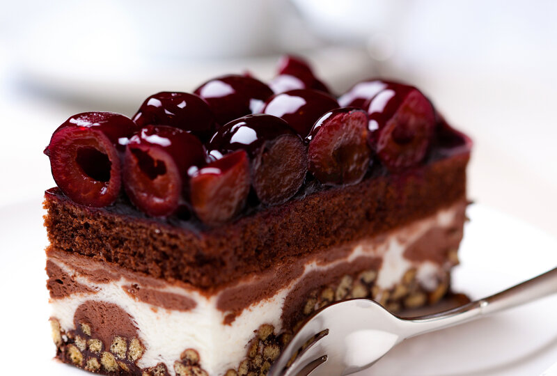 Slice of Chocolate Cherry Cake — Brown, Appetizing