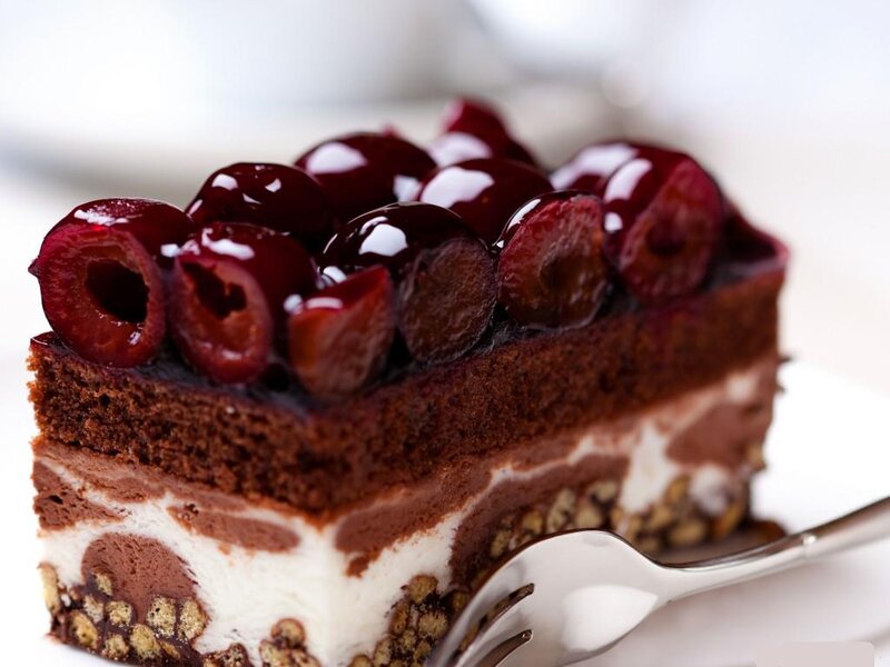 Slice of Chocolate Cherry Cake — Brown