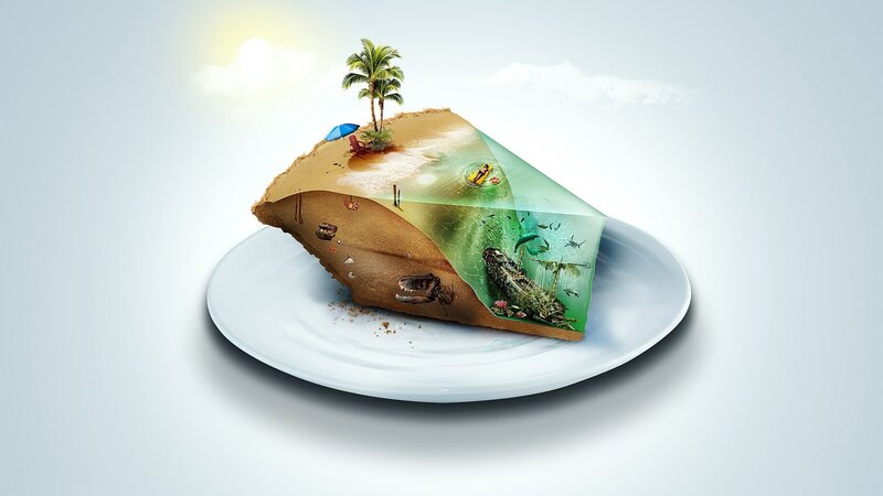 Slice of Island on Plate — White