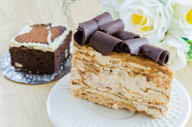 Slice of Layered Cake — Brown, Calm, Photograph