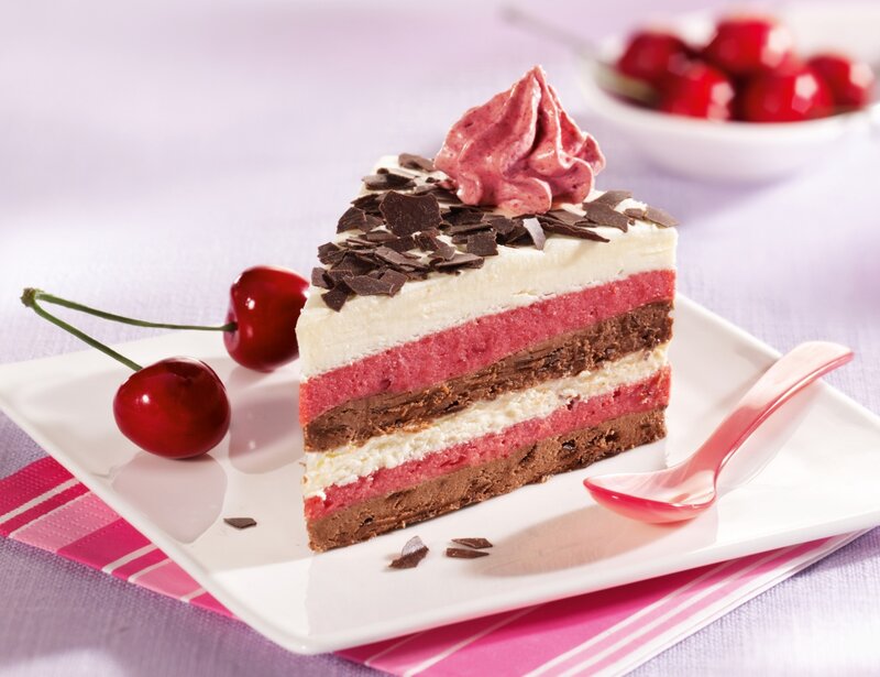 Slice of Layered Cake — White, Appetizing, Photograph, Cherries