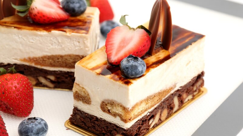 Slice of Layered Cake — White, Appetizing, Photograph, Strawberry