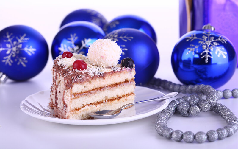 Slice of Layered Cake — White, Festive