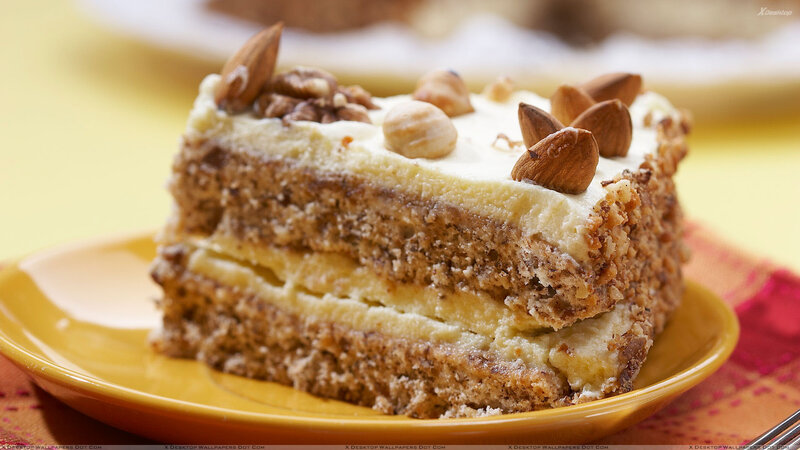 Slice of Nut Cake — Yellow, Appetizing, Photograph