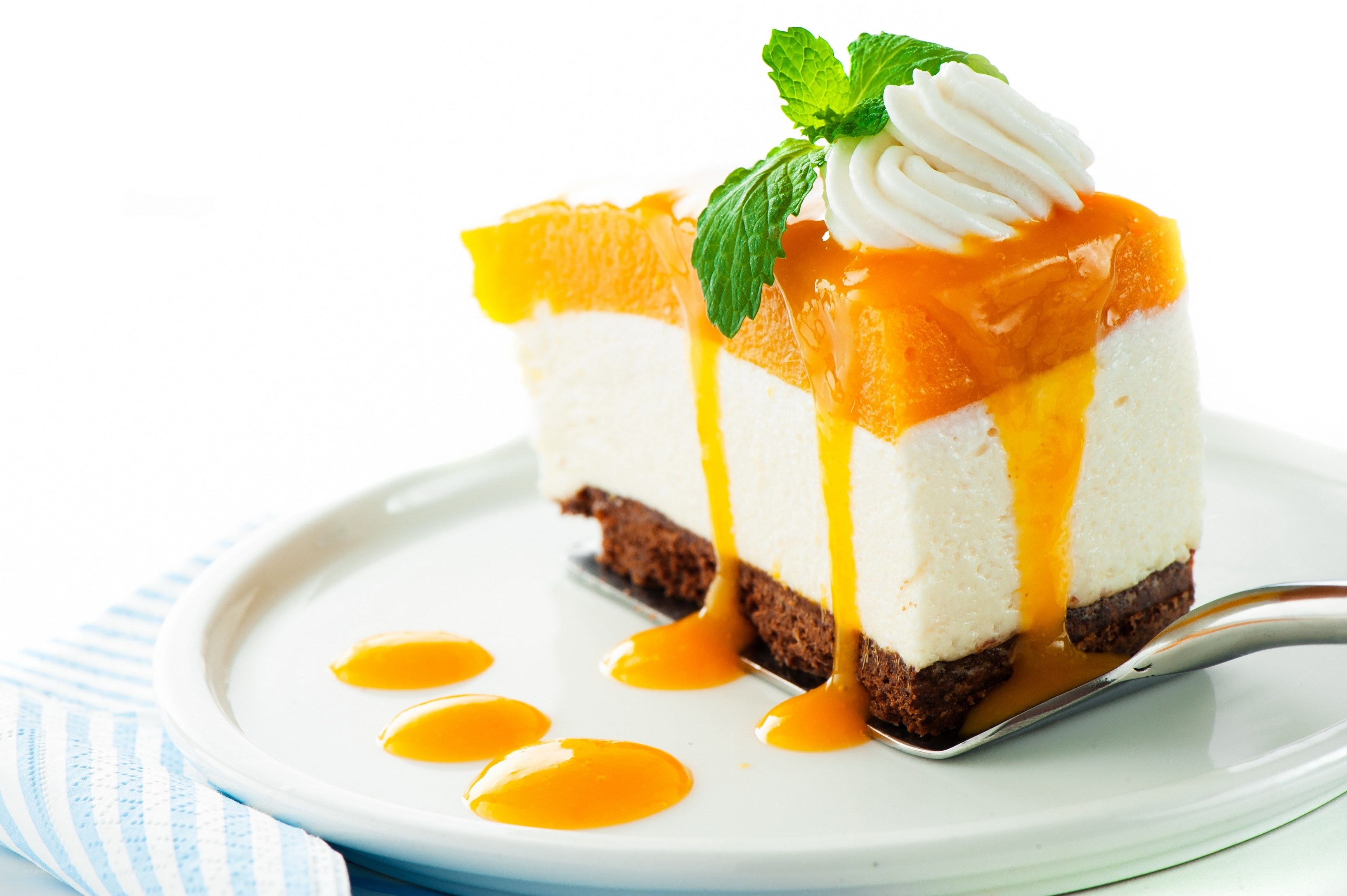 slice of peach cheesecake