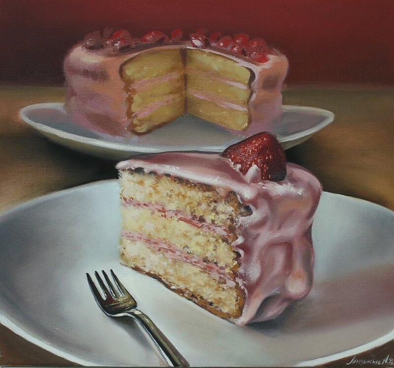 Slice of Strawberry Cake — Pink