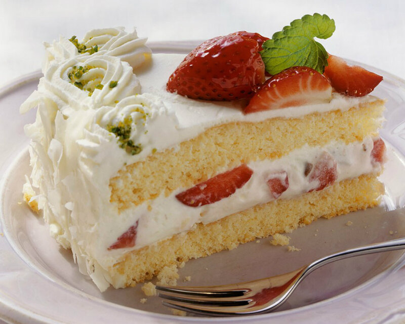 Slice of Strawberry Cake — White, Appetizing
