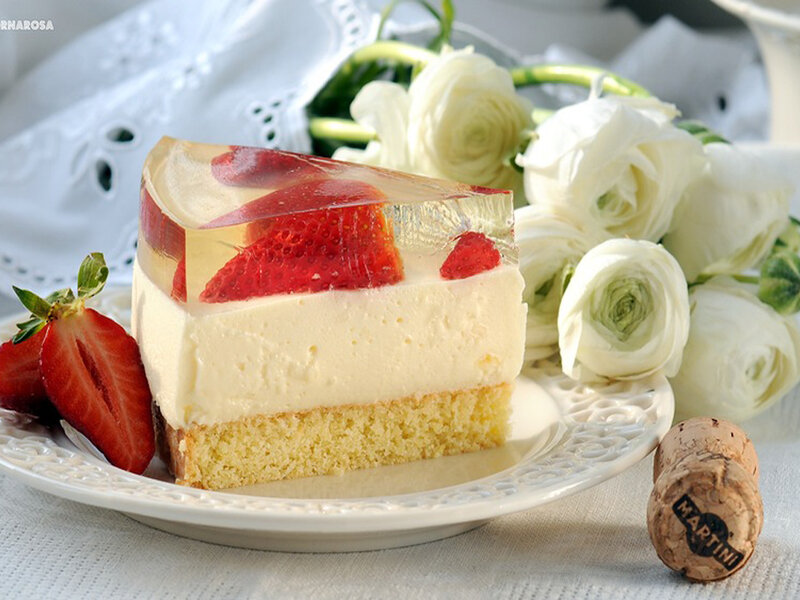Slice of Strawberry Cheesecake — White, Elegant, Photograph