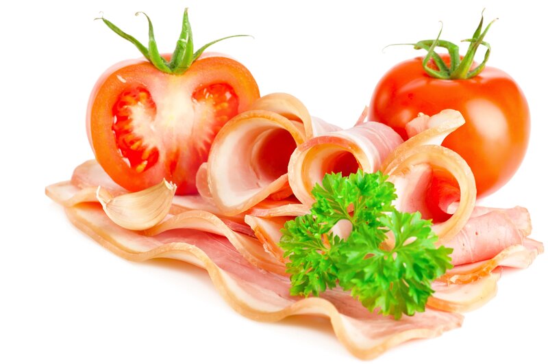 Sliced Bacon with Tomatoes — Red
