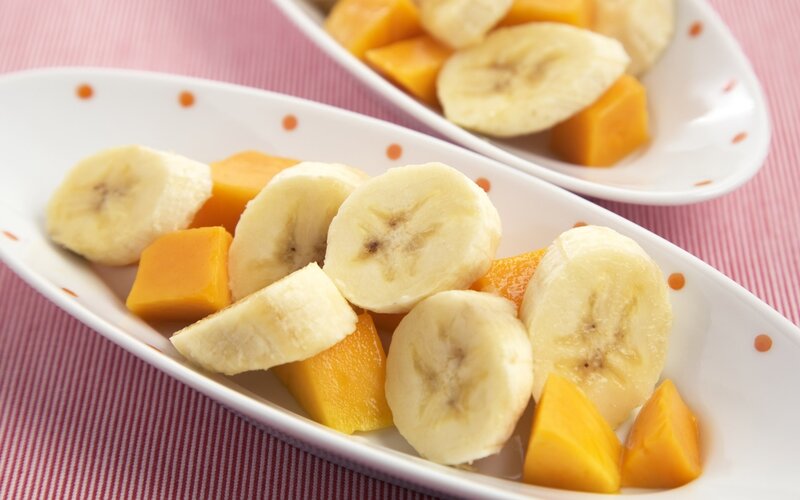 Sliced Banana and Mango — White