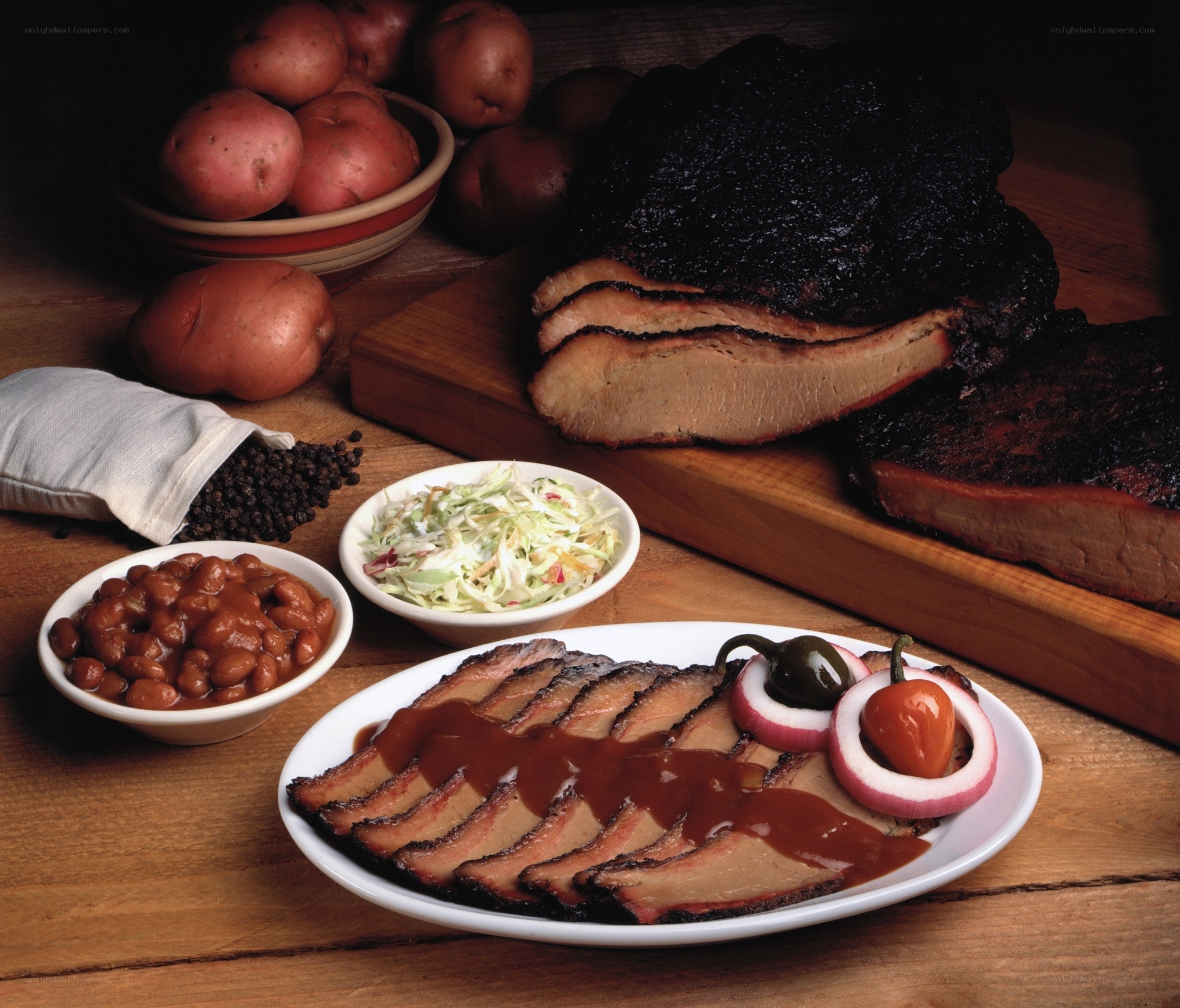 Sliced brisket with sides